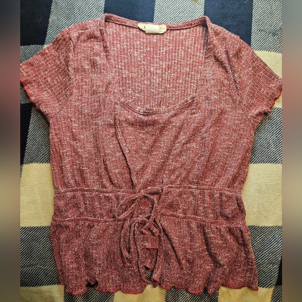 LoveCrazy Juniors Heathered Red Short Sleeve 2 Piece Top Size Small